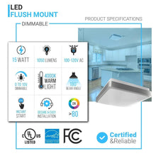 Load image into Gallery viewer, 11 in. Square Single Ring Flush Mount Ceiling Light, 1050LM, Power 15W, AC120V, 4000K Dimmable Brushed Nickel, Hallway Light Fixture - LEDMyPlace
