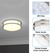 Load image into Gallery viewer, 12 in. Dimmable LED Flush Mount Ceiling Lights, Double Ring, 14W, 1100LM, 3000K Warm White, Brushed Nickel Finish Steel, ETL Listed, For Hallway Kitchen Stairwell - LEDMyPlace