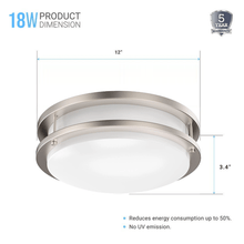 Load image into Gallery viewer, 12 Inch Dimmable LED Flush Mount Ceiling Lights, Double Ring, 18W 1050LM, 3000K/4000K /5000K Changeable Ceiling Lights, Brushed Nickel Finish Ceiling Lamp For Kitchen Hallway Bedroom Laundry - LEDMyPlace