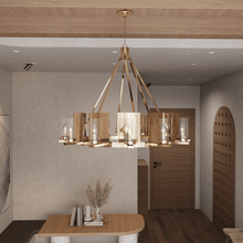 Load image into Gallery viewer, 12 - Light Ring Chandelier Ceiling Light in Brass Finish with Clear Glass, 120V, Bulb Type B10, Socket Type E12, Max wattage Per Socket 60W - 50“D x 39”H - LEDMyPlace