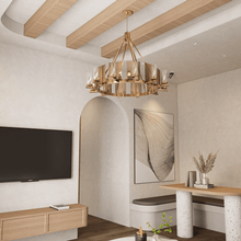 Load image into Gallery viewer, 12 - Light Ring Chandelier Ceiling Light in Brass Finish with Clear Glass, 120V, Bulb Type B10, Socket Type E12, Max wattage Per Socket 60W - 50“D x 39”H - LEDMyPlace