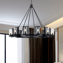 Load image into Gallery viewer, 12 - Light Ring Chandelier Ceiling Light in Matte Black Finish with Clear Glass, Diam 50" Height 39", 120V, Bulb Type B10, Socket Type E12, Max wattage Per Socket 60W - LEDMyPlace