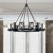 Load image into Gallery viewer, 12 - Light Ring Chandelier Ceiling Light in Matte Black Finish with Clear Glass, Diam 50" Height 39", 120V, Bulb Type B10, Socket Type E12, Max wattage Per Socket 60W - LEDMyPlace