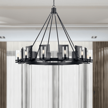 Load image into Gallery viewer, 12 - Light Ring Chandelier Ceiling Light in Matte Black Finish with Clear Glass, Diam 50" Height 39", 120V, Bulb Type B10, Socket Type E12, Max wattage Per Socket 60W - LEDMyPlace