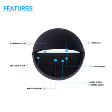 Load image into Gallery viewer, 12W, Decorative LED Outdoor Wall Sconce, Half Round, Dimmable, ETL Listed, Frosted Glass Shade, Wet Location, 3000K/5000K, Deck Rail Lighting, Black - LEDMyPlace