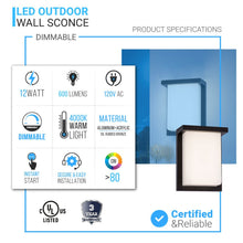 Load image into Gallery viewer, 12W LED Outdoor Wall Sconce Light - Oil Rubbed Bronze Finish, 600LM, ETL Listed - Wet Location LED Outdoor Wall Light - LEDMyPlace