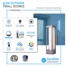 Load image into Gallery viewer, 12W Modern LED Outdoor Wall Sconce Light, Silver Finish, Dimmable, ETL Listed - Wet Location - LEDMyPlace