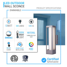 Load image into Gallery viewer, 12W Modern LED Outdoor Wall Sconce Light, Silver Finish, Dimmable, ETL Listed - Wet Location - LEDMyPlace