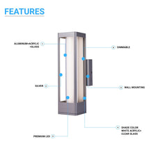 Load image into Gallery viewer, 12W Modern LED Outdoor Wall Sconce Light, Silver Finish, Dimmable, ETL Listed - Wet Location - LEDMyPlace