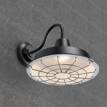 Load image into Gallery viewer, 12W Textured Black Gooseneck LED Outdoor Wall Light with Nickel Cage, 3000K (Warm White), Dimmable, 1000 Lumens, ETL Listed - LEDMyPlace