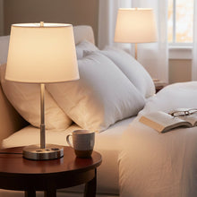 Load image into Gallery viewer, 14" Dia x 24.5"H Modern Table Lamp with White Linen Shade – Brushed Nickel Finish - 4 Pack - LEDMyPlace