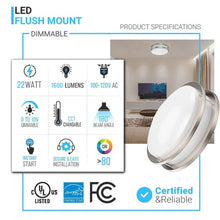 Load image into Gallery viewer, 14 inch Dimmable LED Flush Mount Ceiling Lights, Double Ring, 22W, 1600 Lumens, 2700K/3000K/3500K/4000K/5000K Changeable Ceiling Lights, Brushed Nickel Finish Steel, For Hallway Kitchen Stairwell, ETL Listed - LEDMyPlace