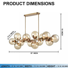 Load image into Gallery viewer, 14 - Light Linear Chandeliers for Dining Room Glass Globe New Brass Finish Hardware Finish with Mercury Glass, Pendant Lighting, E12 Base - 57"L x 17.5”W x 19“H - LEDMyPlace