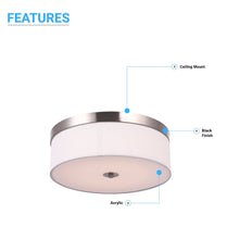 Load image into Gallery viewer, 15 in. Drum Shape LED Flush Ceiling Mount Light, 20W, 4000K (Cool White), 2800LM Brushed Nickel Finish &amp; Milky White Acrylic Shade, Hallway Light Fixtures - LEDMyPlace
