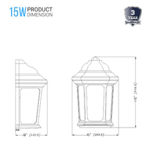 Load image into Gallery viewer, 15W LED Outdoor Wall Sconce lighting Fixtures, 5000K (Daylight White), Textured Black Finish, 800 Lumens, ETL Listed - LEDMyPlace