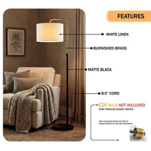 Load image into Gallery viewer, 15″W x 60″H Floor Lamp with White Linen Shade – Black or Brushed Brass Finish - 2 Pack - LEDMyPlace