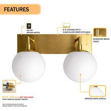 Load image into Gallery viewer, 18″W x 10″H x 8″E Burnished Brass Double Wall Sconce with Dual Frosted White Acrylic Shades and 2×E26 Rocker - Switch Lights - 2 Pack - LEDMyPlace