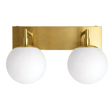 Load image into Gallery viewer, 18″W x 10″H x 8″E Burnished Brass Double Wall Sconce with Dual Frosted White Acrylic Shades and 2×E26 Rocker - Switch Lights - 2 Pack - LEDMyPlace