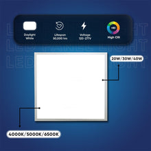 Load image into Gallery viewer, 2 - ft x 2 - ft LED Panel Light 20/30/40 Watt Adjustable, 4000K/5000K/6500K CCT Changeable, Dip Switch, 0 - 10V Dim, 120 - 277V, ETL DLC 5.1, Recessed Back - lit, For Office, Meeting Room, Hospital, School, Retail Stores - LEDMyPlace