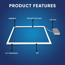 Load image into Gallery viewer, 2 ft. x 2 ft. LED T - Bar Panel Light, 20W/30W/40W Wattage adjustable, 3000K/4000K/5000K CCT Changeable, 4800LM, >80 CRI, Dimmable, ETL, DLC Listed, For Offices, Schools, Hospitality, Retail - LEDMyPlace