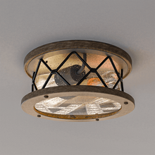 Load image into Gallery viewer, 2 - Light Flush Mount Ceiling Light - Modern Industrial Ceiling Light Fixture for Kitchen Hallway Bedroom, Matt Black+Wood Finish with Seeded Glass Cover - LEDMyPlace