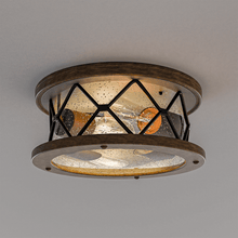 Load image into Gallery viewer, 2 - Light Flush Mount Ceiling Light - Modern Industrial Ceiling Light Fixture for Kitchen Hallway Bedroom, Matt Black+Wood Finish with Seeded Glass Cover - LEDMyPlace