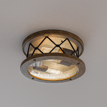 Load image into Gallery viewer, 2 - Light Flush Mount Ceiling Light - Modern Industrial Ceiling Light Fixture for Kitchen Hallway Bedroom, Matt Black+Wood Finish with Seeded Glass Cover - LEDMyPlace