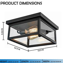 Load image into Gallery viewer, 2 - Light Outdoor Ceiling Lights Black Outdoor Flushmount - 12.2"L x 12.2"W x 5.98"H - LEDMyPlace