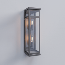 Load image into Gallery viewer, 2 - Light Wall Sconce, E12 Holder, 2X40W, Matte Black, Rectangular, Clear Glass Panels, 22 1/4" H x 5 1/2" W, Extends 6" from the wall - LEDMyPlace