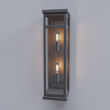 Load image into Gallery viewer, 2 - Light Wall Sconce, E12 Holder, 2X40W, Matte Black, Rectangular, Clear Glass Panels, 22 1/4" H x 5 1/2" W, Extends 6" from the wall - LEDMyPlace