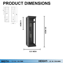 Load image into Gallery viewer, 2 - Light Wall Sconce, E12 Holder, 2X40W, Matte Black, Rectangular, Clear Glass Panels, 22" H x 5.5" W, Extends 6" from the wall - LEDMyPlace