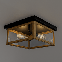 Load image into Gallery viewer, 2 - Light Wood Frame Flush Mount Ceiling Light with Black Sockets - LEDMyPlace