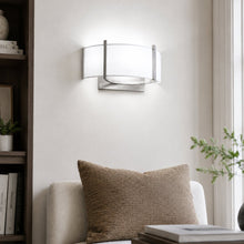 Load image into Gallery viewer, 2-Lights, Flush Mounted Wall Sconce, 120 Volt, Dimmable, Brushed Nickel / Slate Gray Fabric, Hardwired - LEDMyPlace