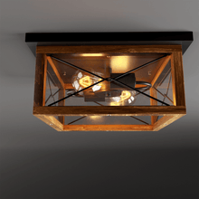Load image into Gallery viewer, 2 - Lights Indoor Outdoor Flush Mount Ceiling Lamp Farmhouse Close to Ceiling Light Fixtures with Wood Texture Finish for Kitchen Dining Room Bedroom Porch Hallway Entryway - LEDMyPlace