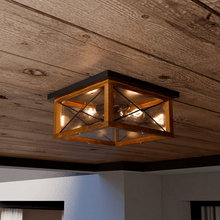 Load image into Gallery viewer, 2 - Lights Indoor Outdoor Flush Mount Ceiling Lamp Farmhouse Close to Ceiling Light Fixtures with Wood Texture Finish for Kitchen Dining Room Bedroom Porch Hallway Entryway - LEDMyPlace