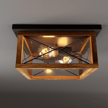 Load image into Gallery viewer, 2 - Lights Indoor Outdoor Flush Mount Ceiling Lamp Farmhouse Close to Ceiling Light Fixtures with Wood Texture Finish for Kitchen Dining Room Bedroom Porch Hallway Entryway - LEDMyPlace