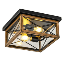 Load image into Gallery viewer, 2 - Lights Indoor Outdoor Flush Mount Ceiling Lamp Farmhouse Close to Ceiling Light Fixtures with Wood Texture Finish for Kitchen Dining Room Bedroom Porch Hallway Entryway - LEDMyPlace