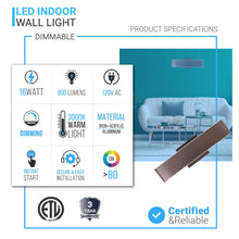 Load image into Gallery viewer, 2 - Lights, Indoor Rectangular Wall Sconce with Brushed brown Body Finish, 3000K, Dimmable - LEDMyPlace