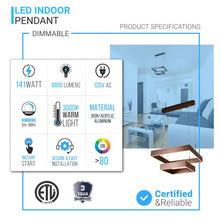Load image into Gallery viewer, 2 - Lights, Square Chandelier Lighting in Brushed Brown Body Finish, 141W, 3000K, 8800LM, Oxidation Finish Technique, Dimmable - LEDMyPlace