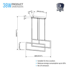 Load image into Gallery viewer, 2 - Rectangle Lights, 38W, 3000K, 1900LM, LED Kitchen Island Light Pendant For Dining Living Room, Dimmable, Matte black Body Finish - LEDMyPlace