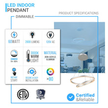 Load image into Gallery viewer, 2 - Ring, Circular LED Chandelier, 60W, 3000K, 2800LM, Dimmable, 5 Years Warranty - LEDMyPlace