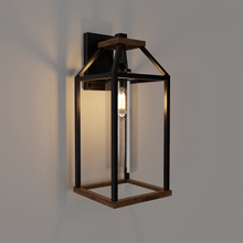 Load image into Gallery viewer, 20 - in Black and Wood Outdoor Farmhouse Wall Lantern, 1 - Light Wall Lamp Sconce, Clear Seeded Glass - LEDMyPlace