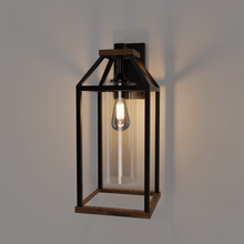 Load image into Gallery viewer, 20 - in Black and Wood Outdoor Farmhouse Wall Lantern, 1 - Light Wall Lamp Sconce, Clear Seeded Glass - LEDMyPlace