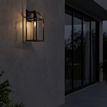 Load image into Gallery viewer, 20 - in Black and Wood Outdoor Farmhouse Wall Lantern, 1 - Light Wall Lamp Sconce, Clear Seeded Glass - 8.82"L x 7.87"W x 18.74"H - LEDMyPlace