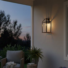 Load image into Gallery viewer, 20 - in Black and Wood Outdoor Farmhouse Wall Lantern, 1 - Light Wall Lamp Sconce, Clear Seeded Glass - 8.82"L x 7.87"W x 18.74"H - LEDMyPlace