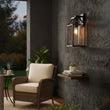Load image into Gallery viewer, 20 - in Black and Wood Outdoor Farmhouse Wall Lantern, 1 - Light Wall Lamp Sconce, Clear Seeded Glass - 8.82"L x 7.87"W x 18.74"H - LEDMyPlace