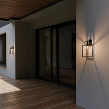 Load image into Gallery viewer, 20 - in Black and Wood Outdoor Farmhouse Wall Lantern, 1 - Light Wall Lamp Sconce, Clear Seeded Glass - LEDMyPlace