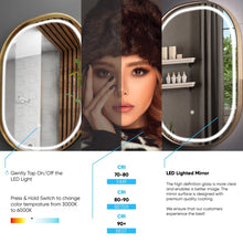 Load image into Gallery viewer, 24 in. X 36 in. LED Lighted Bathroom Mirror with Gold Frame, Touch Sensor Switch and CCT Remembrance, CRI 90+, Evo Style - LEDMyPlace