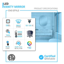 Load image into Gallery viewer, 24 in. X 36 in. LED Lighted Bathroom Vanity Mirror with Rose Gold Frame, Anti - Fog, CRI 90+, Adjustable Color Temperature &amp; Remembrance, Lighted Makeup Mirrors, Evo Style - LEDMyPlace