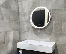Load image into Gallery viewer, 24 Inch Round LED Lighted Bathroom Vanity Mirror with Shelf, Touch Switch, Defogger and CCT Remembrance, CRI 90+, Raven Round Style - LEDMyPlace